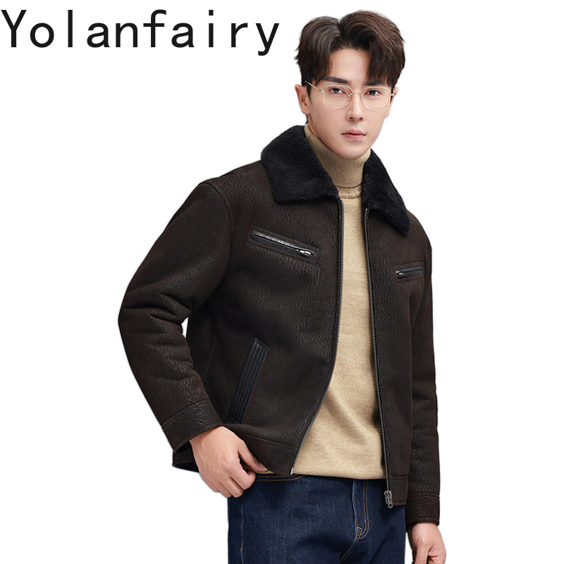 Men'S Fashion Leather Jacket - YOLANFAIRY Vintage Moda Doğal Kürk Ceket