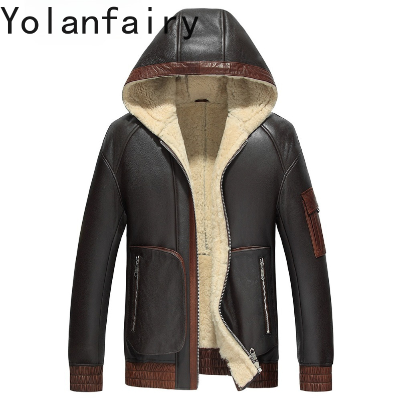Men'S Fashion Leather Jacket - YOLANFAIRY Doğal Yün Kürk Ceket Adam
