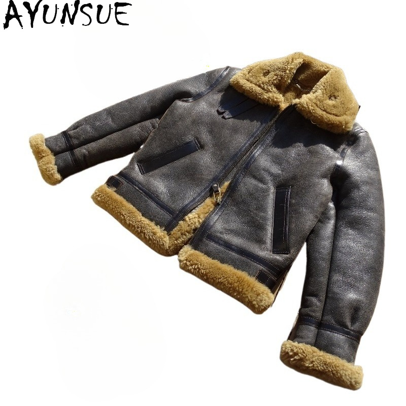 Men'S Fashion Leather Jacket - AYUNSUE Doğal Yün Kürk Ceket Adam