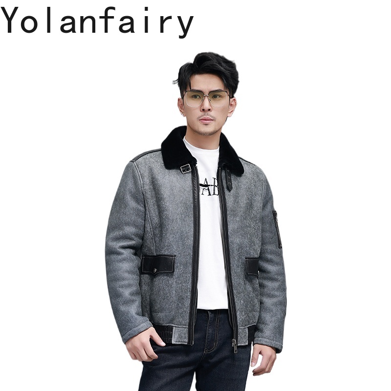 Men'S Fashion Leather Jacket - YOLANFAIRY Kısa Doğal Kürk Adam Moda