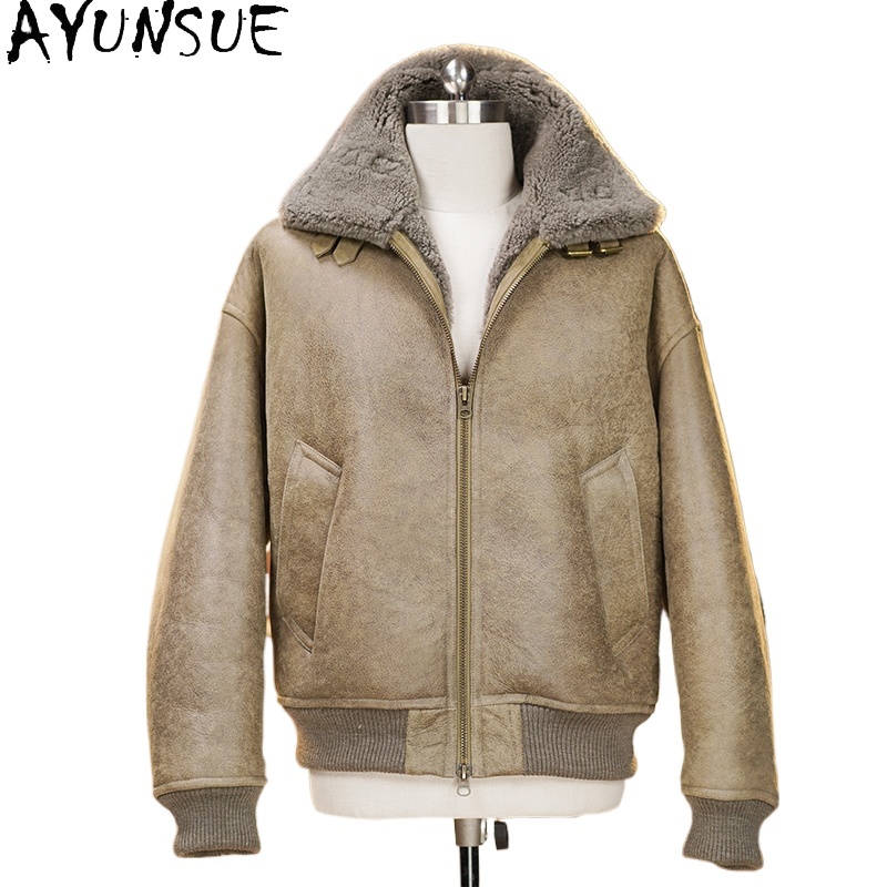 Men'S Fashion Leather Jacket - AYUNSUE High-end Doğal Kürk Ceket Erkekler