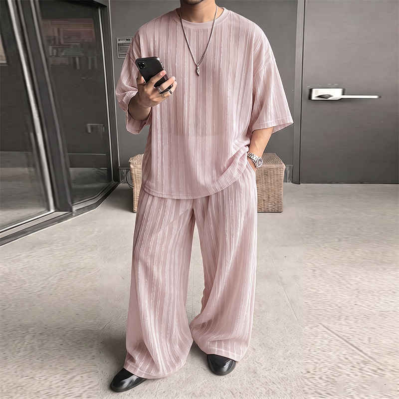 Men'S Fashion Essentials - INCERUN Erkek Takımları Çizgili Şeffaf Kısa
