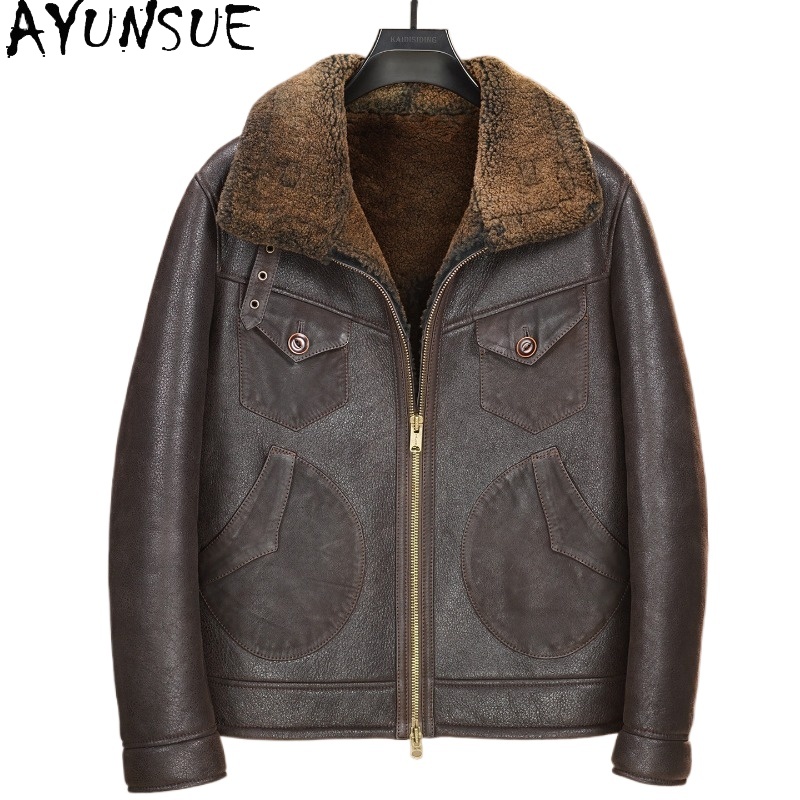 Men'S Fashion Leather Jacket - AYUNSUE 100% Doğal Kürk Ceket Adam