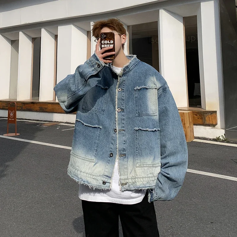 Amerikan Retro Hip Pop Ham Ken - Mens Fashion Denim Jacket incelemesi ve fiyatı