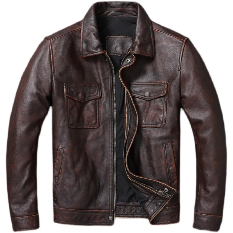 Vintage kahverengi kırmızı hak - Men'S Fashion Leather Jacket incelemesi ve fiyatı